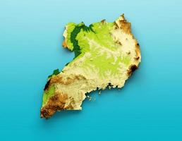 Uganda Map Shaded relief Color Height map on the sea Blue Background 3d illustration photo