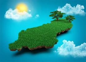 Albania Map, Realistic 3D Map of Albania Clouds Tree sun rays on bright blue Sky 3d illustration photo