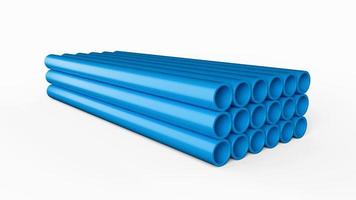pilas de tubería de pvc azul conexión de tuberías de pvc para agua potable ilustración 3d foto