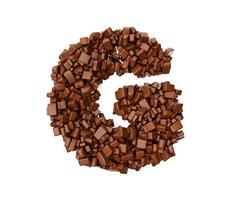 letra g hecha de trozos de chocolate piezas de chocolate alfabeto letra g ilustración 3d foto