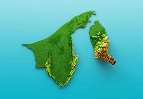 Brunei Darussalam Map Shaded relief Color Height map on the sea Blue Background 3d illustration photo