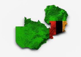 Zambia Map Zambia Flag Shaded relief Color Height map on white Background 3d illustration photo