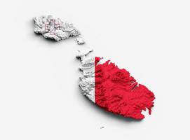 Malta Map Malta Flag Shaded relief Color Height map on white Background 3d illustration photo