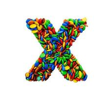 Word X of multicolored rainbow candies Festive isolated on white background 3d illustration photo