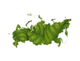 Russia map made of green leaves on soil background ecology concept photo