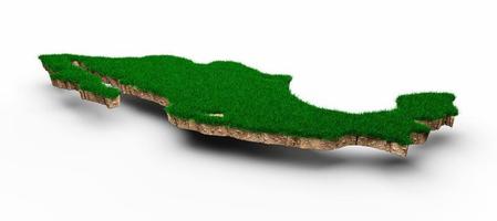 Mexico Map soil land geology cross section with green grass and Rock ground texture 3d illustration photo