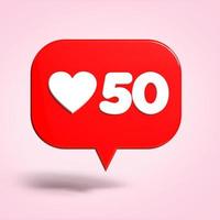 3D render notification like  for social media red color, transparent, PNG photo