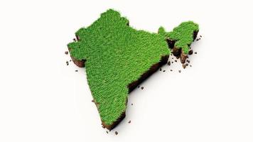 Detailed India Map top view with green Grass and soil mud 3d illustration photo