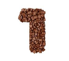 dígito 1 hecho de trozos de chocolate piezas de chocolate alfabeto numérico uno ilustración 3d foto