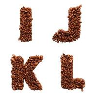 letra ijkl hecha de frijoles recubiertos de chocolate dulces de chocolate alfabeto ilustración 3d foto