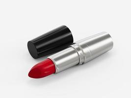 Shiny red lipstick isolated on clean white background with soft shadow, black and silver casing 3d illustration photo