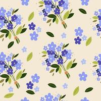 Bouquet of wild blue flowers and leaves in a rustic style seamless pattern vector