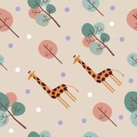 Giraffe in a landscape with sand and trees seamless pattern vector