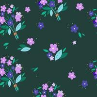 Wreath of forget me not flowers and leaves in a rustic style green background seamless pattern vector