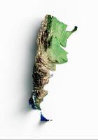 mapa de argentina mapa de altura de color de relieve sombreado sobre fondo aislado ilustración 3d foto
