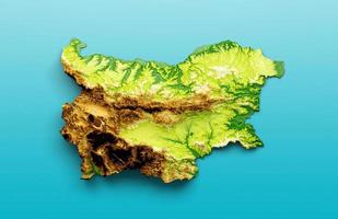 mapa de bulgaria mapa de altura de color de relieve sombreado en el fondo azul del mar ilustración 3d foto