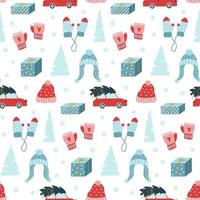 Cute hand drawn christmas seamless pattern. Vector design template for wrapping paper
