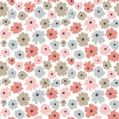 Seamless floral pattern in doodle style with flowers. Pastel color print. Vector wallpaper.