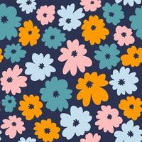 Seamless floral pattern in doodle style with colorful  flowers. Vector wallpaper.