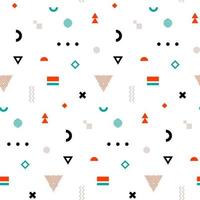 Trandy Memphis seamless pattern. Repetitive print with different geometric shapes. Vector wallpaper.