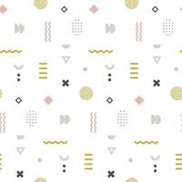 Memphis seamless pattern in pastel color. Repetitive print with different geometric shapes. Vector wallpaper.