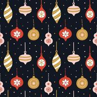 patrón transparente dibujado a mano con lindas decoraciones de árboles de navidad. impresión repetitiva de adornos de año nuevo. plantilla de diseño vectorial. vector