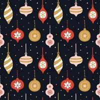 Hand drawn seamless pattern with cute christmas tree decorations. Repetitive New Year baubles print. Vector design template .