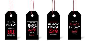 Conjunto de etiqueta de precio de viernes negro aislado sobre fondo blanco. etiquetas negras con texto de venta. plantilla de diseño vectorial. vector