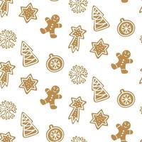 Cute Hand drawn seamless pattern with cookie. Gingerbread on white background repeating wallpaper. Vector design for Christmas season.