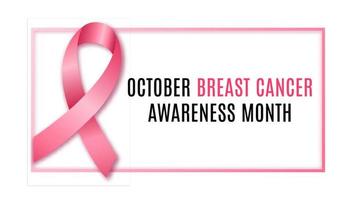 Horizontal banner with pink ribbon, symbol of Breast Cancer awareness month. Vector illustration.