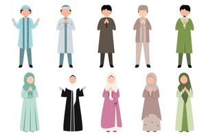 conjunto de musulmanes dicen saludos eid vector