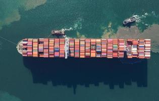 Aerial top view container ship load container for logistics business importexport photo