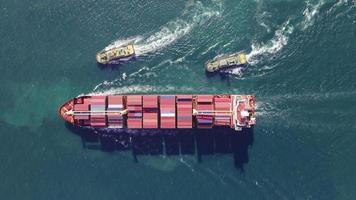 Aerial top view container ship load container for logistics business importexport photo