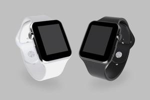 Black and white Smart watch mockup set isolated on a grey background. 3d rendering. photo