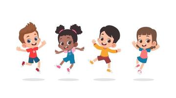 Group of happy children jumping vector