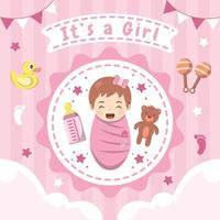una niña con un pañal rosa dentro de una habitación femenina vector