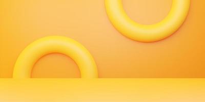 Representación 3d de fondo de concepto mínimo abstracto naranja amarillo con forma geométrica de círculo. escena para publicidad, anuncios cosméticos, espectáculo, pancarta, crema, moda, verano. ilustración. pantalla del producto foto