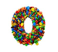 Digit 0 of multicolored rainbow candies Festive isolated on white background Zero Letter 3d illustration photo