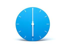 reloj de pared azul sobre fondo blanco aislado con sombra ilustración 3d. 6:00 foto