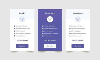 Pricing tables and plans template for website vector
