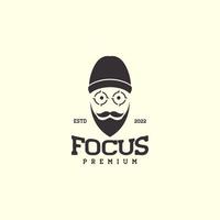 face man with beard focus eyes logo design vector graphic symbol icon illustration creative idea