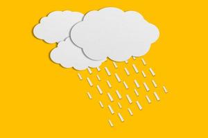 cloud and rain paper white paper cut and paste paper Speech balloon on yellow background. photo