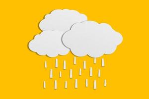 cloud and rain paper white paper cut and paste paper Speech balloon on yellow background. photo