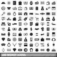 Conjunto de iconos de dinero 100, estilo simple vector