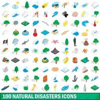 100 natural disasters icons set, isometric style vector