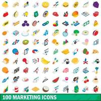 100 marketing icons set, isometric 3d style vector