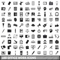 100 office work icons set, simple style vector