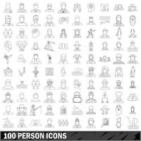 100 person icons set, outline style vector