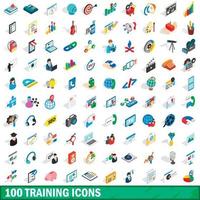100 training icons set, isometric 3d style