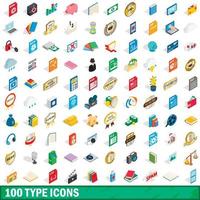 100 type icons set, isometric 3d style vector